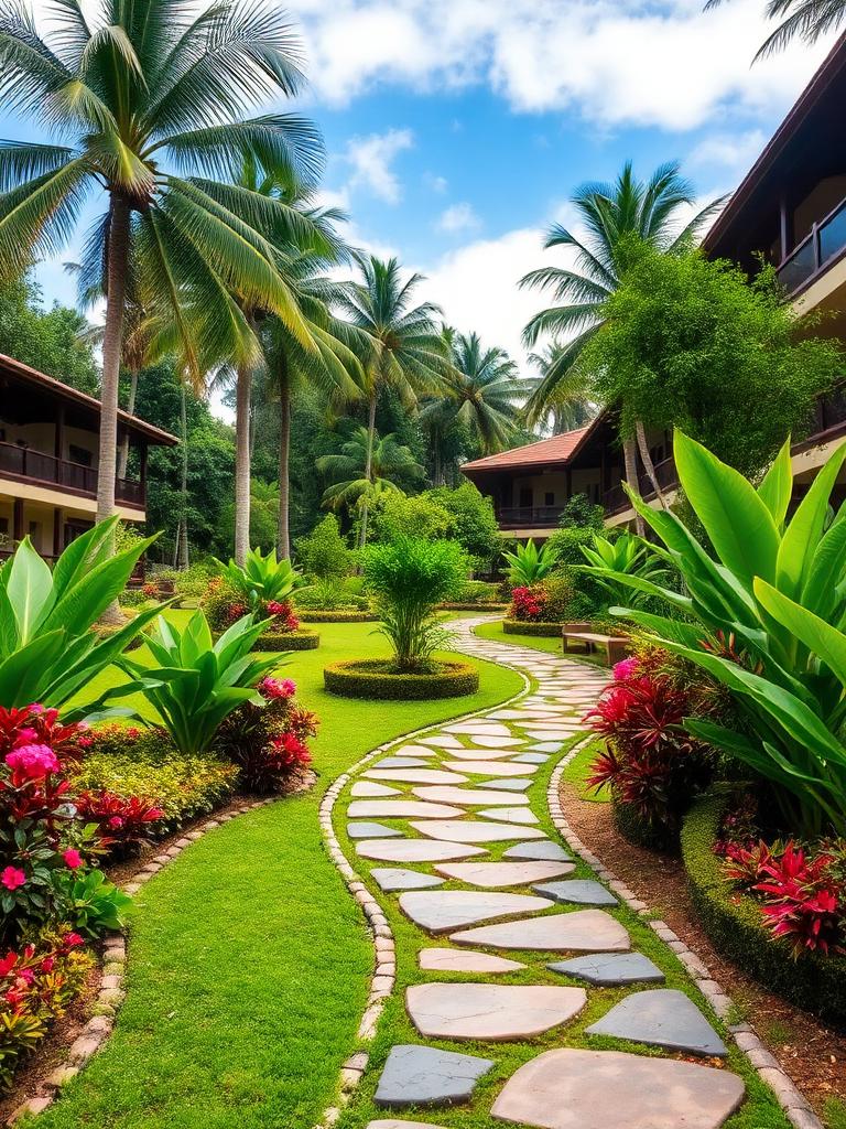 สวนเขียวขจีและทางเดินหิน